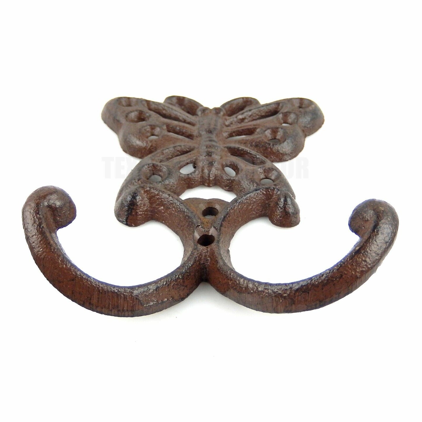 Butterfly Double Wall Hook Cast Iron Coat Towel Key Hanger Antique Style Brown