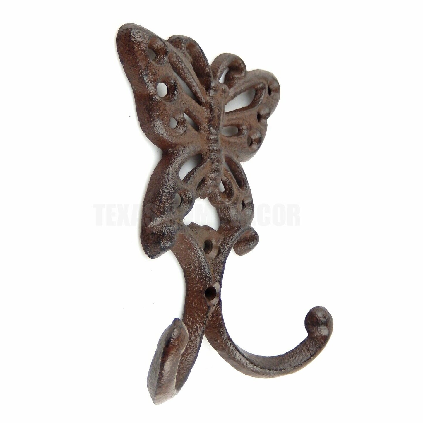 Butterfly Double Wall Hook Cast Iron Coat Towel Key Hanger Antique Style Brown