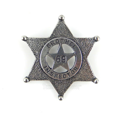 Brothel Inspector 69 Badge Old West Antique Silver 6 Pointed Star Made in USA