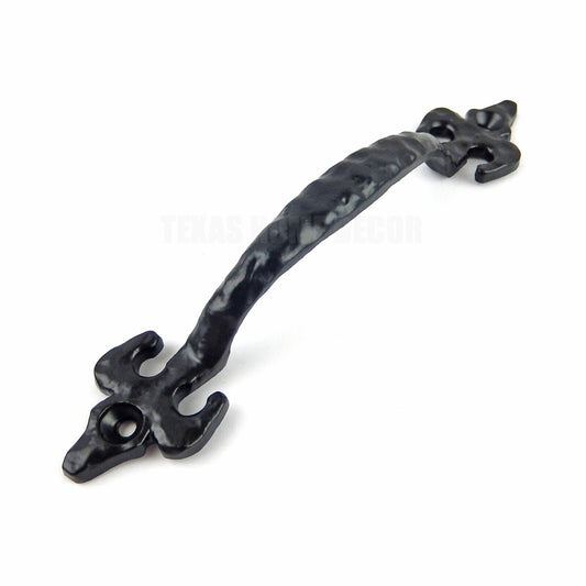 Black Fleur De Lis Door Handle Cast Iron Drawer Pull Hammer Forged Look 6 3/4 in