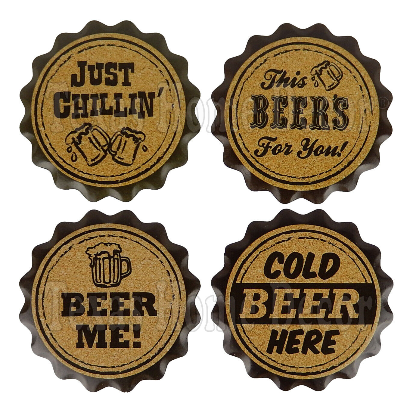 Funny Beer Sayings Coaster Set of 4 Porcelain Cork Man Cave Bar Kitchen 4 1/4"