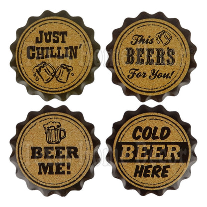 Funny Beer Sayings Coaster Set of 4 Porcelain Cork Man Cave Bar Kitchen 4 1/4"