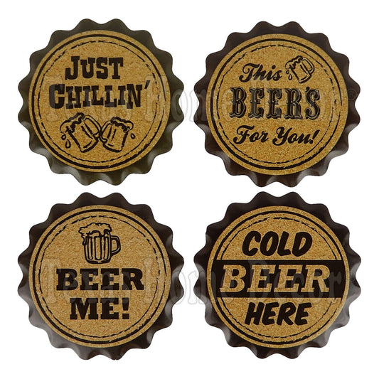 Funny Beer Sayings Coaster Set of 4 Porcelain Cork Man Cave Bar Kitchen 4 1/4"