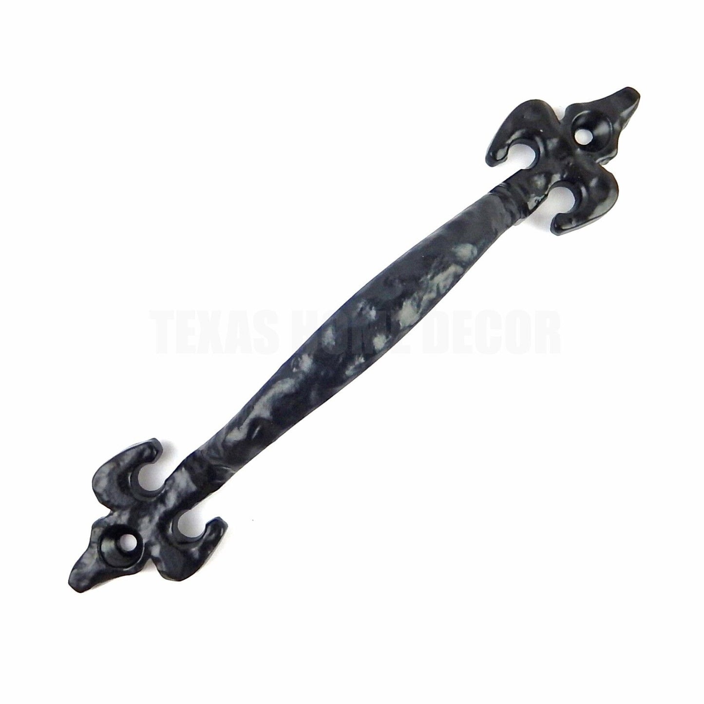 Black Fleur De Lis Door Handle Cast Iron Drawer Pull Hammer Forged Look 6 3/4 in