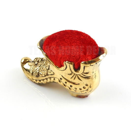 Dress Shoe Victorian Red Velvet Pin Cushion Polished Solid Brass Antique Style