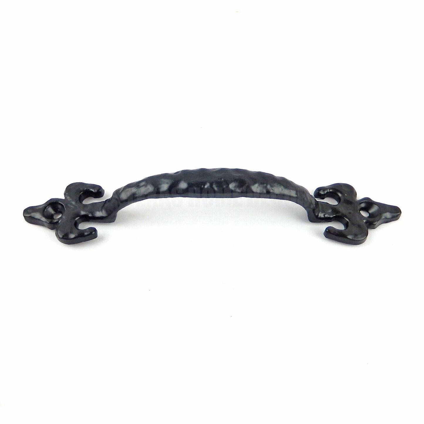 Black Fleur De Lis Door Handle Cast Iron Drawer Pull Hammer Forged Look 6 3/4 in