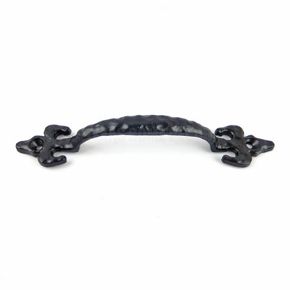 Black Fleur De Lis Door Handle Cast Iron Drawer Pull Hammer Forged Look 6 3/4 in