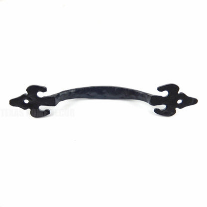 Black Fleur De Lis Door Handle Cast Iron Drawer Pull Hammer Forged Look 6 3/4 in