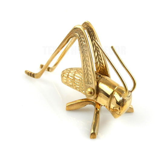 Small Gold Good Luck Metal Cricket Figurine Fireplace Hearth Solid Brass Insect