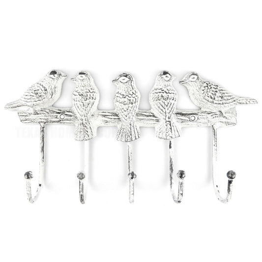 Shabby White Cast Iron Birds On Branch Wall Hook Rack Key Towel Coat Hanger