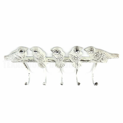 Shabby White Cast Iron Birds On Branch Wall Hook Rack Key Towel Coat Hanger