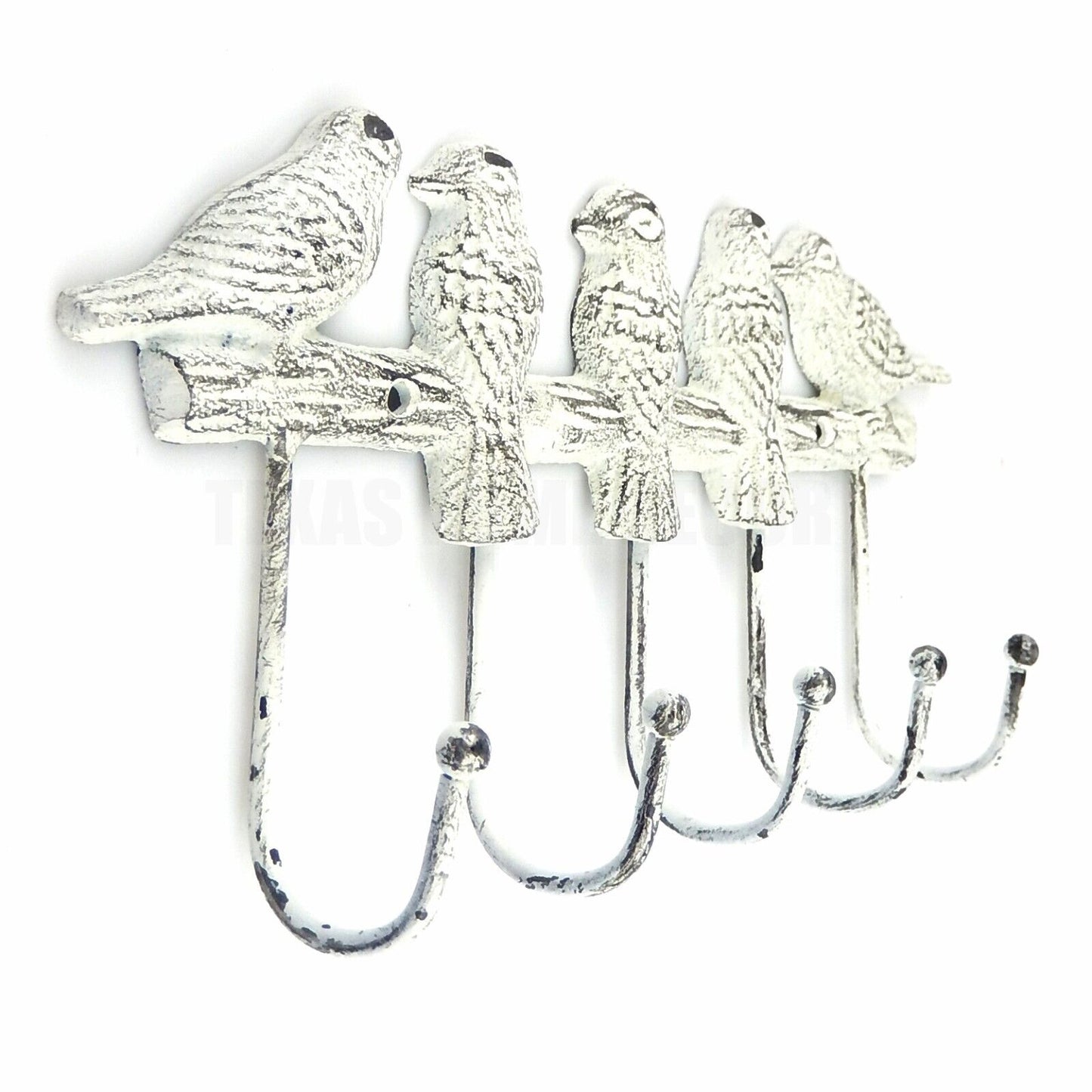 Shabby White Cast Iron Birds On Branch Wall Hook Rack Key Towel Coat Hanger