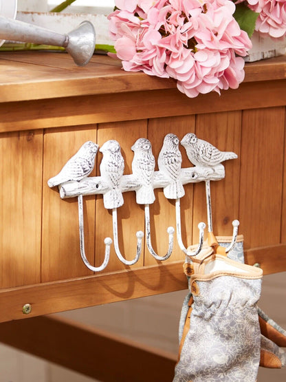 Shabby White Cast Iron Birds On Branch Wall Hook Rack Key Towel Coat Hanger