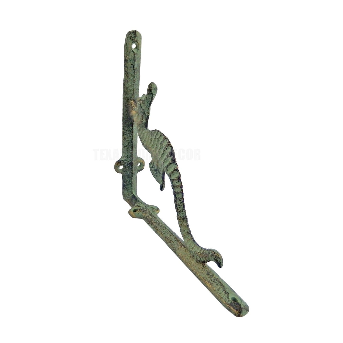 2 Seahorse Shelf Brackets Cast Iron Corner Braces Nautical Green Gold Patina