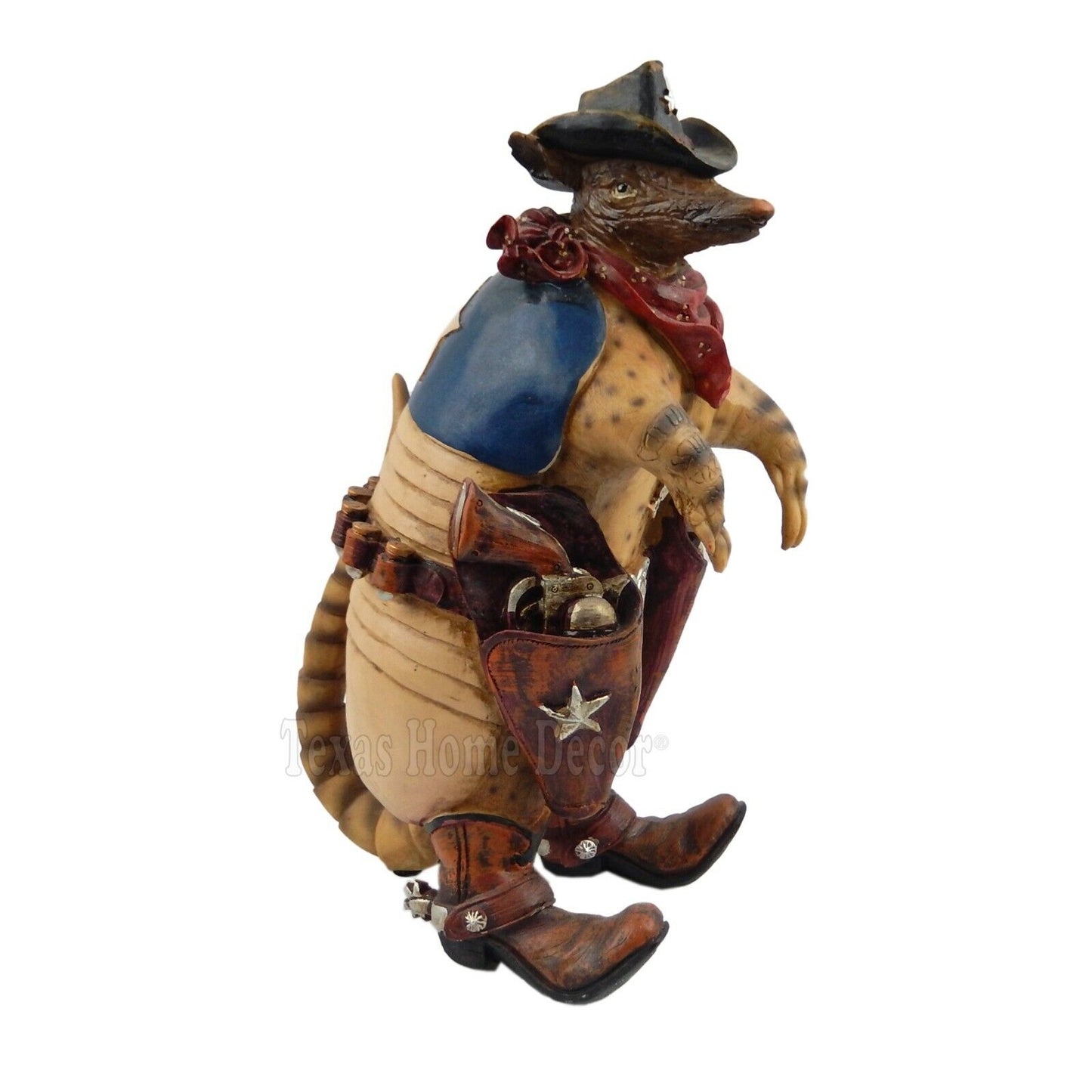 Cowboy Armadillo Sheriff Figurine Statue Texas Flag Hand Painted 10.5" Tall