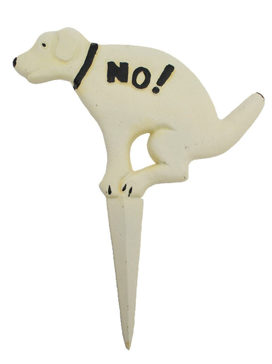 NO Pooping Dumping Peeing Dog Sign Cast Iron Garden Lawn Ground Stake Heavy Duty