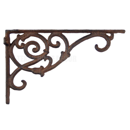 2 Vines Scrolls Shelf Brackets Cast Iron Corner Brace Antique Rustic Finish 9.5"