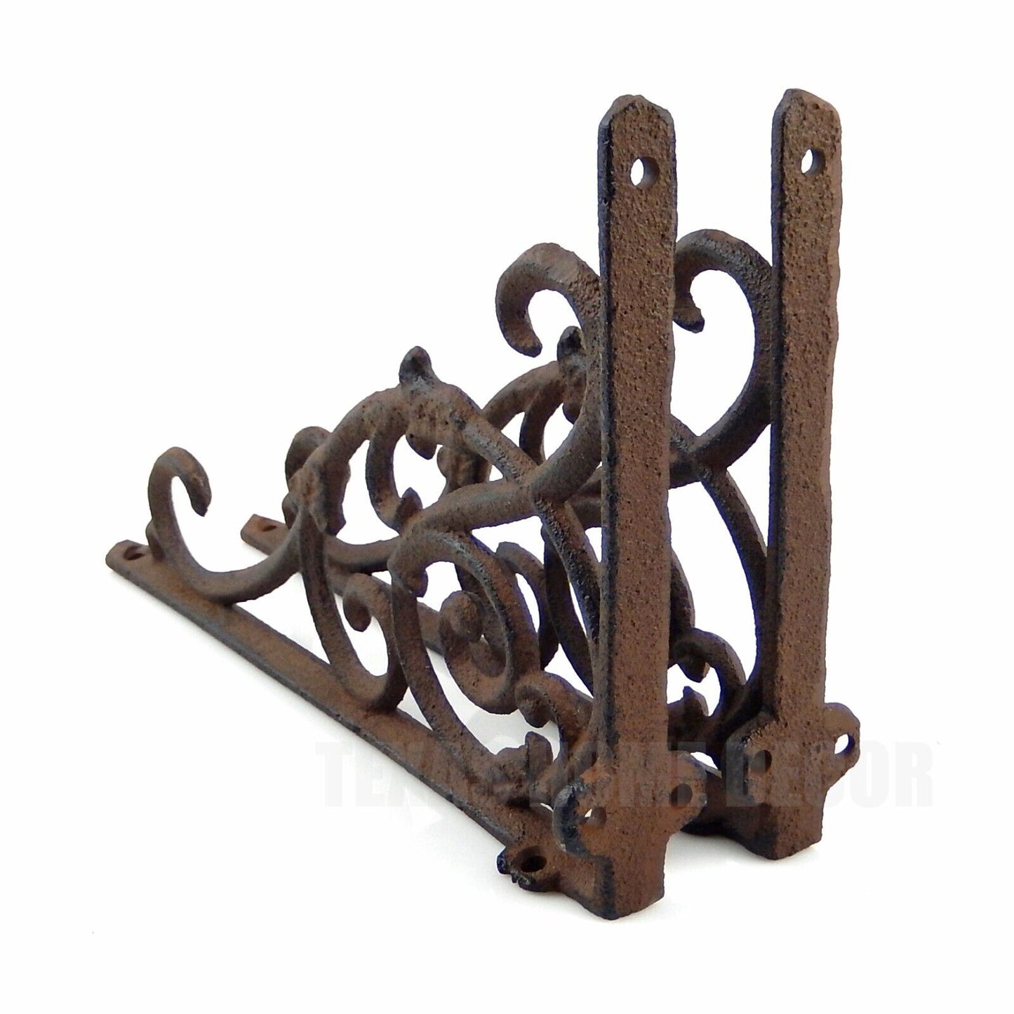 2 Vines Scrolls Shelf Brackets Cast Iron Corner Brace Antique Rustic Finish 9.5"