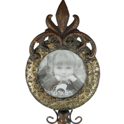 Large Key Picture Frame 5 x 5" Photo Antique Style Fleur De Lis Gold Bronze 23"