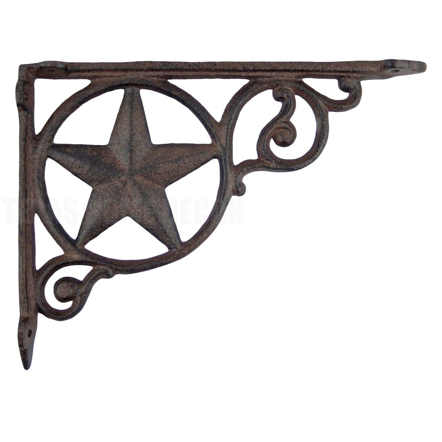 2 Star Scrolls Shelf Brackets Cast Iron Rustic Western Braces Antique Brown 9 in