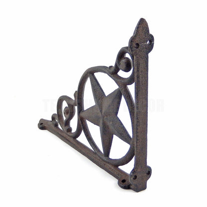 2 Star Scrolls Shelf Brackets Cast Iron Rustic Western Braces Antique Brown 9 in