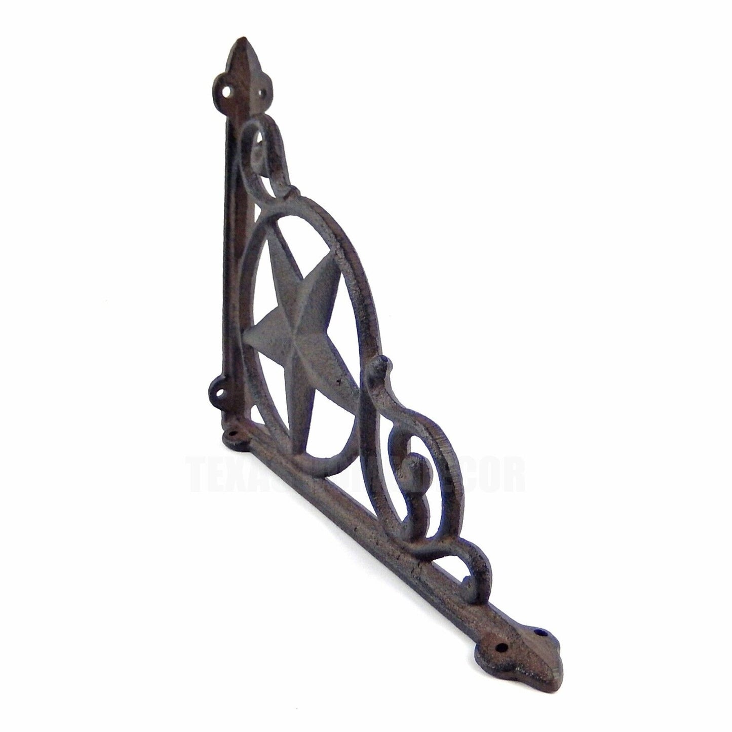 2 Star Scrolls Shelf Brackets Cast Iron Rustic Western Braces Antique Brown 9 in