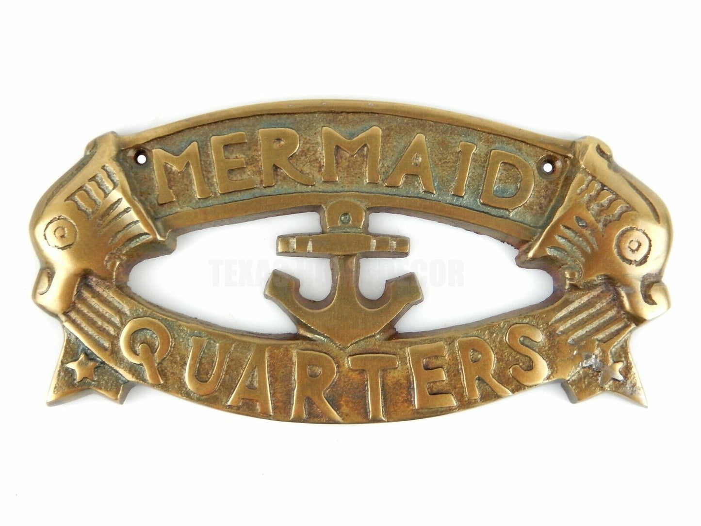 Mermaid Quarters Wall Plaque Sign Brass Aluminum Alloy Anchor Nautical Decor