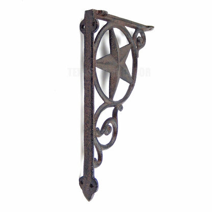 2 Star Scrolls Shelf Brackets Cast Iron Rustic Western Braces Antique Brown 9 in