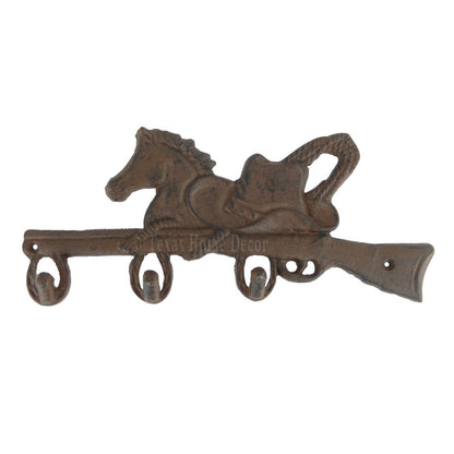 Horsehead Rifle Key Rack Cast Iron Gun Hat Rope Key Towel Coat Hanger Western