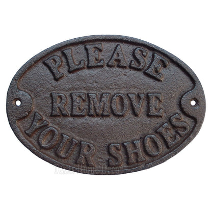 Please Remove Your Shoes Wall Plaque Sign Cast Iron Rustic Finish Heavy Duty 7"