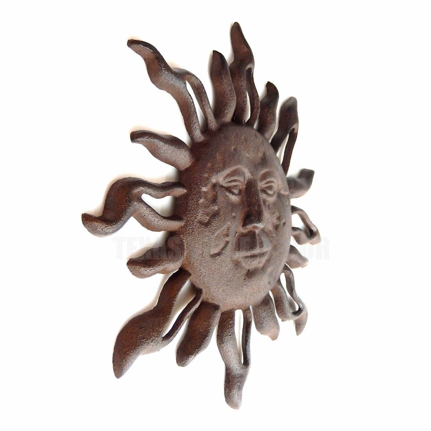 Cast Iron Sun Face Rays Wall Decor Heavy Duty Rustic Antique Brown Patina
