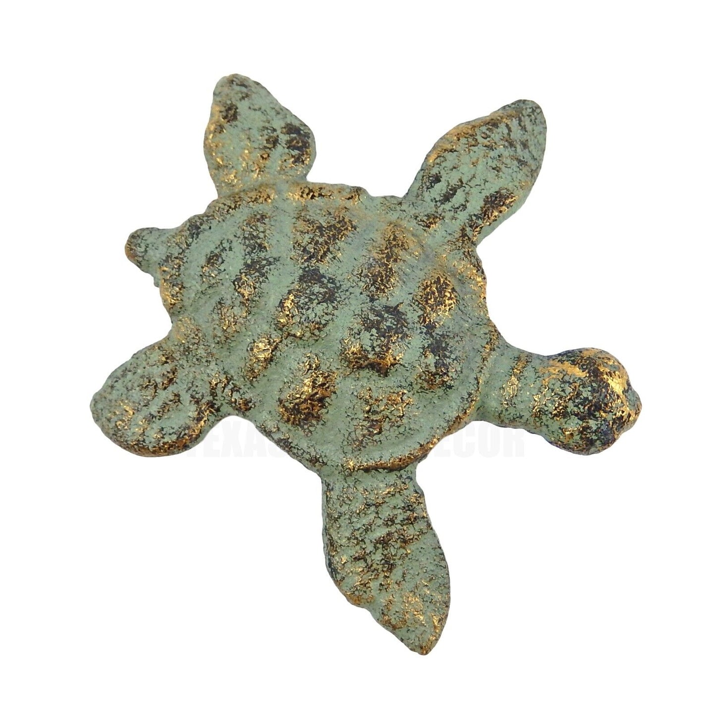 Baby Sea Turtle Figurine Cast Iron Nautical Garden Pond Decor Verdigris Gold