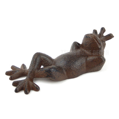 Relaxing Frog Prince Figurine Statue Cast Iron Rustic Brown Finish Garden Decor