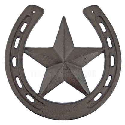 XL Cast Iron Lucky Horseshoe Star Wall Plaque Rustic Western Decor  10 1/4"