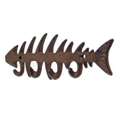 Fish Skeleton Bones Key Hook Rack Cast Iron Antique Style Rustic Nautical Decor