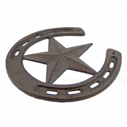 XL Cast Iron Lucky Horseshoe Star Wall Plaque Rustic Western Decor  10 1/4"