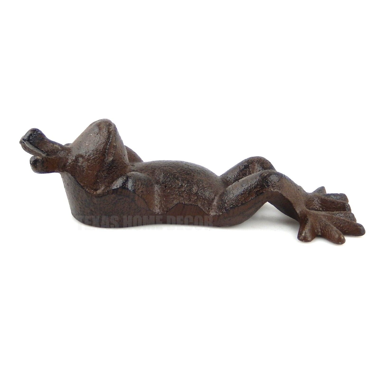 Relaxing Frog Prince Figurine Statue Cast Iron Rustic Brown Finish Garden Decor