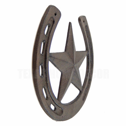 XL Cast Iron Lucky Horseshoe Star Wall Plaque Rustic Western Decor  10 1/4"