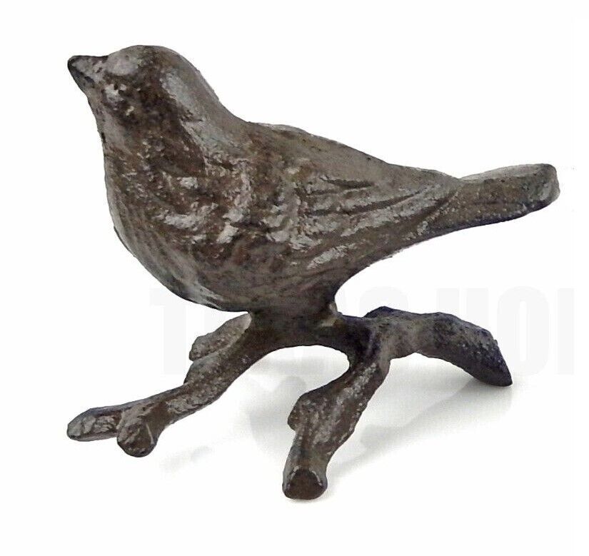 Bird On Branch Figurine Shelf Sitter Statue Rustic Brown Cast Iron Garden Porch