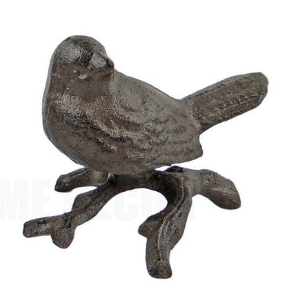 Bird On Branch Figurine Shelf Sitter Statue Rustic Brown Cast Iron Garden Porch