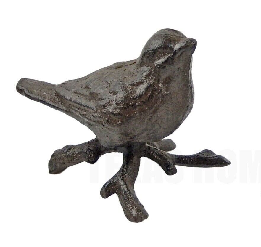 Bird On Branch Figurine Shelf Sitter Statue Rustic Brown Cast Iron Garden Porch