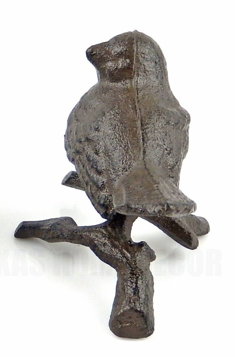 Bird On Branch Figurine Shelf Sitter Statue Rustic Brown Cast Iron Garden Porch