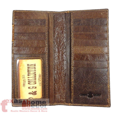 Western Bi-Fold Men's Wallet Genuine Leather Tooled Floral Texas Map Studs NEW!