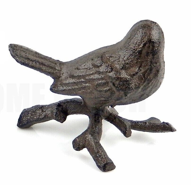 Bird On Branch Figurine Shelf Sitter Statue Rustic Brown Cast Iron Garden Porch