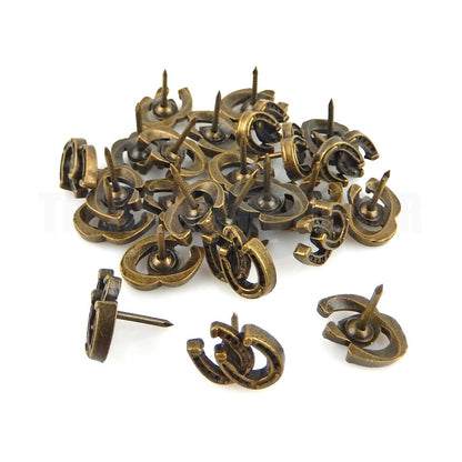 25 Tiny Double Horseshoes Upholstery Leather Tacks Framing Nails Antique Bronze