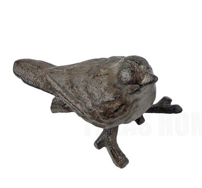 Bird On Branch Figurine Shelf Sitter Statue Rustic Brown Cast Iron Garden Porch