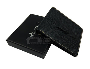 Western Bi-Fold Men's Wallet Genuine Hand Tooled Leather Crocodile Texture Black