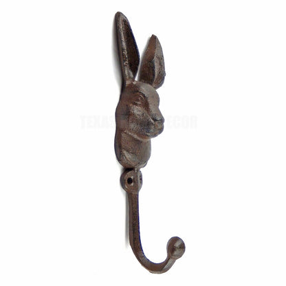 Rabbit Bunny Hare Wall Hook Cast Iron Key Towel Coat Leash Robe Hanger Brown