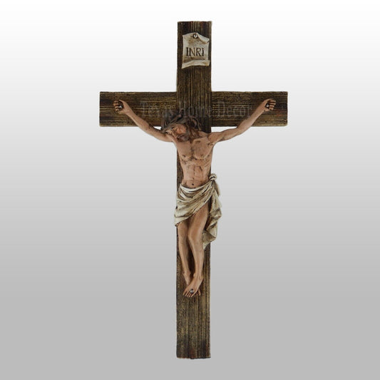 Crucifix Wall Cross INRI Jesus Religious Hand Painted Polyresin 14 inch Tall