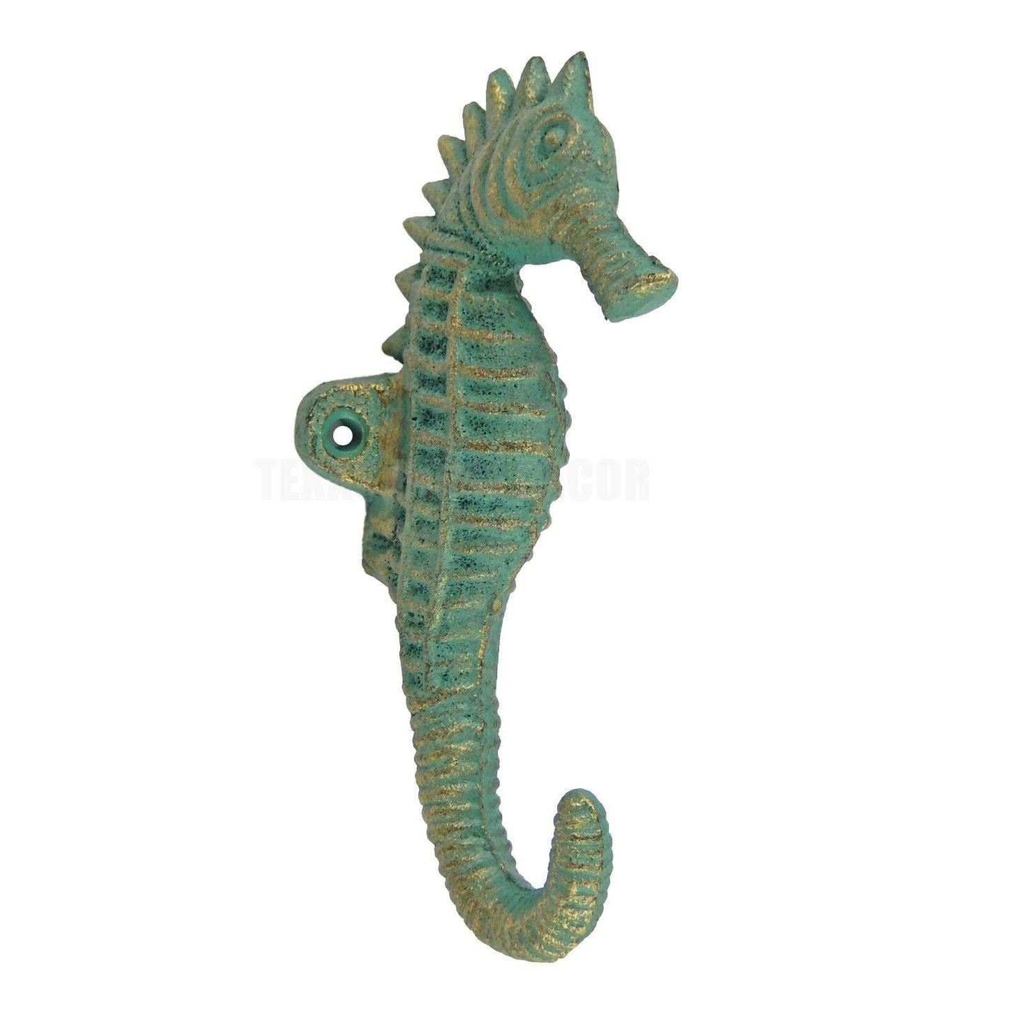 Seahorse Wall Hook Cast Iron Nautical Key Towel Coat Hanger Verdigris Green 5.5"